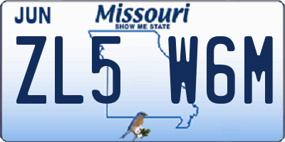 MO license plate ZL5W6M