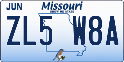 MO license plate ZL5W8A