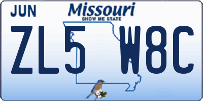 MO license plate ZL5W8C