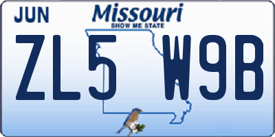 MO license plate ZL5W9B