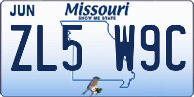 MO license plate ZL5W9C