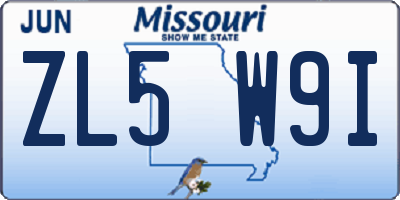 MO license plate ZL5W9I