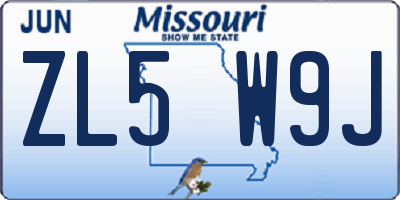 MO license plate ZL5W9J