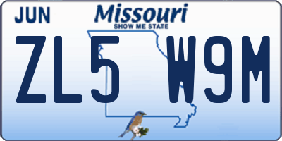 MO license plate ZL5W9M