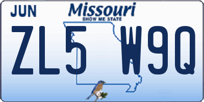 MO license plate ZL5W9Q