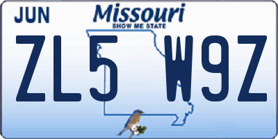 MO license plate ZL5W9Z
