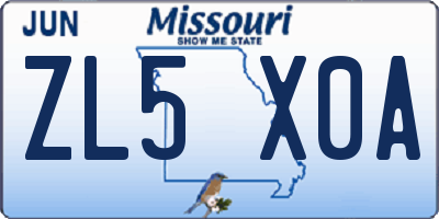 MO license plate ZL5X0A