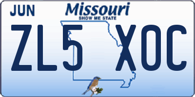 MO license plate ZL5X0C