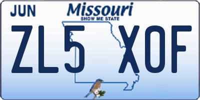 MO license plate ZL5X0F