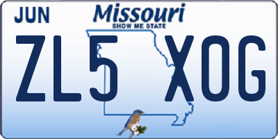 MO license plate ZL5X0G