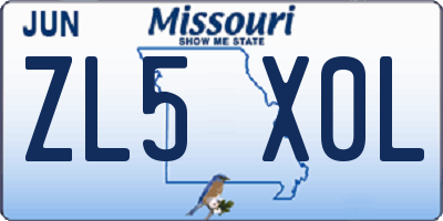 MO license plate ZL5X0L