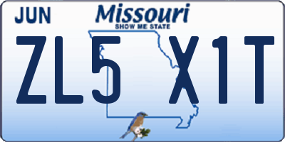 MO license plate ZL5X1T