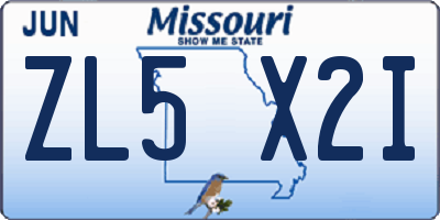 MO license plate ZL5X2I