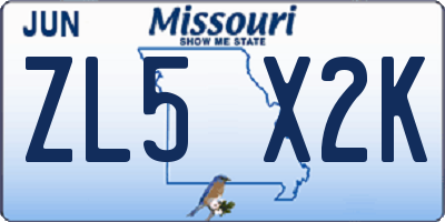 MO license plate ZL5X2K