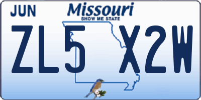 MO license plate ZL5X2W