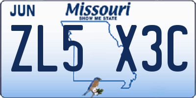 MO license plate ZL5X3C