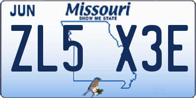 MO license plate ZL5X3E