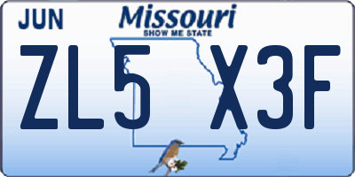 MO license plate ZL5X3F