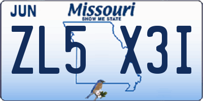 MO license plate ZL5X3I