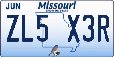 MO license plate ZL5X3R