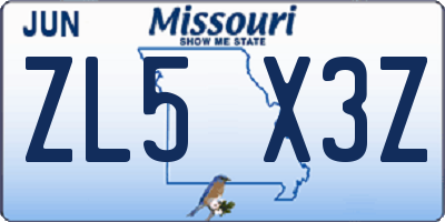 MO license plate ZL5X3Z