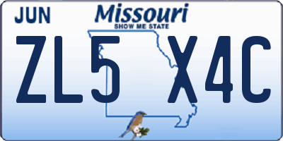 MO license plate ZL5X4C