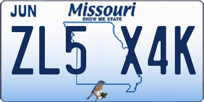 MO license plate ZL5X4K
