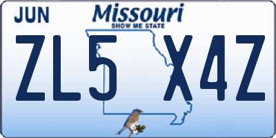 MO license plate ZL5X4Z