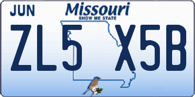 MO license plate ZL5X5B