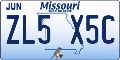 MO license plate ZL5X5C