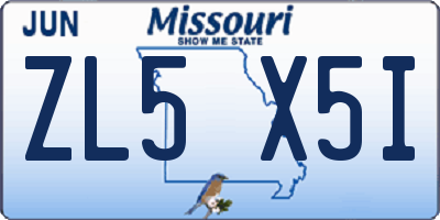 MO license plate ZL5X5I