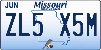 MO license plate ZL5X5M