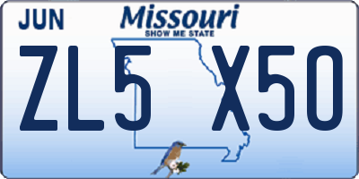 MO license plate ZL5X5O