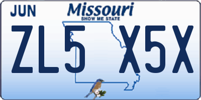 MO license plate ZL5X5X