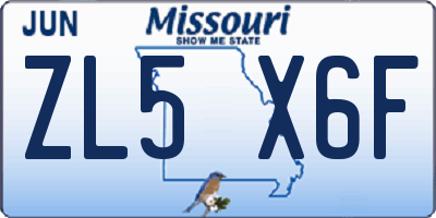 MO license plate ZL5X6F