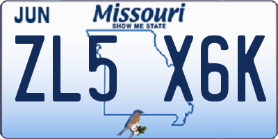 MO license plate ZL5X6K