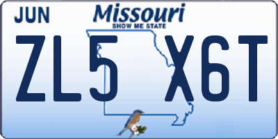MO license plate ZL5X6T