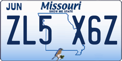 MO license plate ZL5X6Z