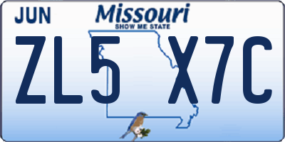 MO license plate ZL5X7C