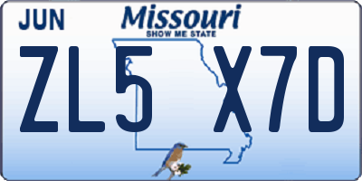 MO license plate ZL5X7D