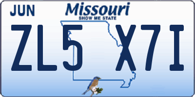 MO license plate ZL5X7I