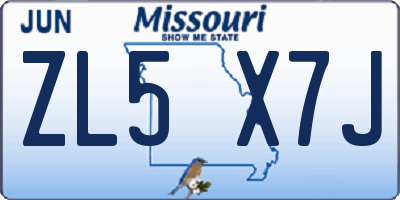 MO license plate ZL5X7J