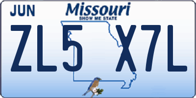 MO license plate ZL5X7L