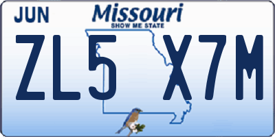MO license plate ZL5X7M