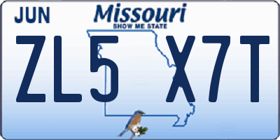 MO license plate ZL5X7T