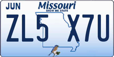 MO license plate ZL5X7U