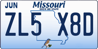 MO license plate ZL5X8D