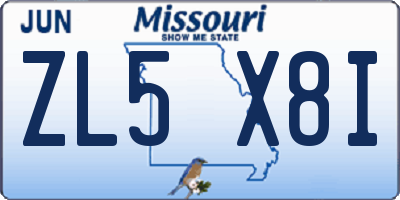 MO license plate ZL5X8I