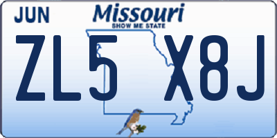 MO license plate ZL5X8J