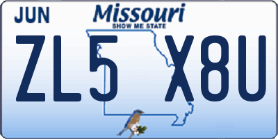 MO license plate ZL5X8U